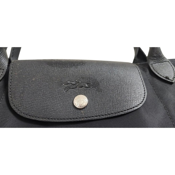 Longchamp Le Pliage Large Nylon Tote Bag Black Leather Trim Shoulder Purse - Picture 8 of 16